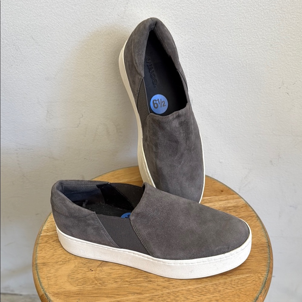 Vince. Gray Suede Platform Slip On Sneaker Size 6.5